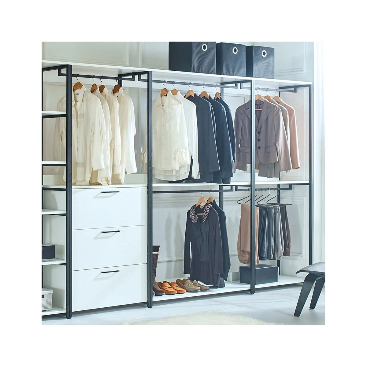 Wood and Metal Walk-in Closet with One Drawer Y33589
