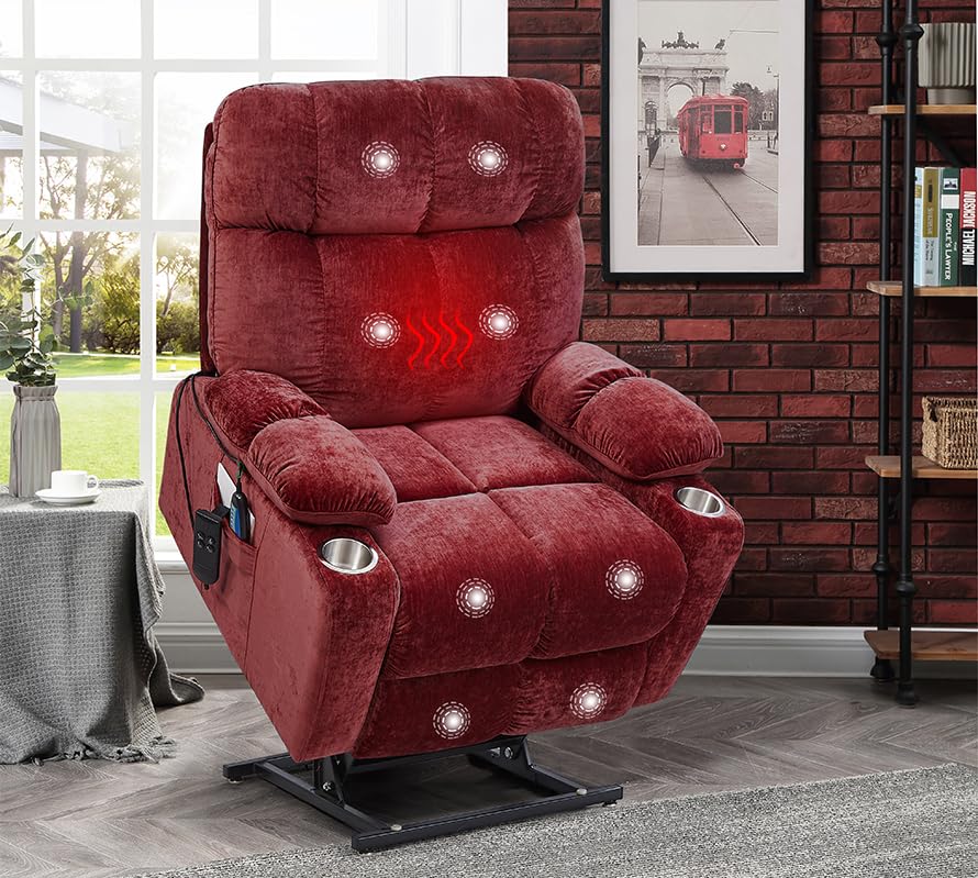 Red Power Lift Recliner Chair with Massage and Heat I3383