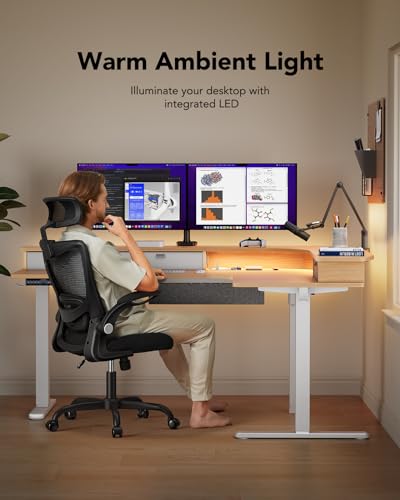 65″ L-Shaped Electric Height Adjustable Standing Desk with 3 Drawers N19463