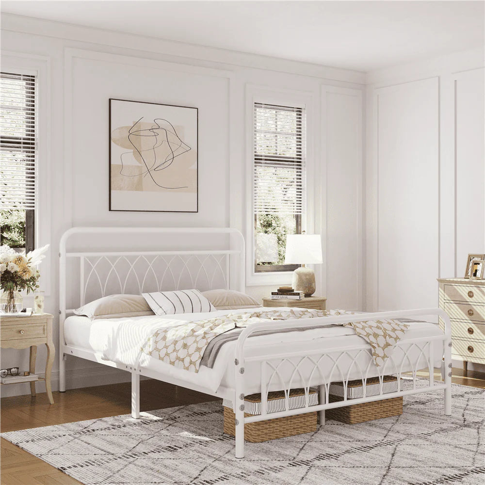 Black Metal Platform Bed Frame with Headboard and Footboard P7411