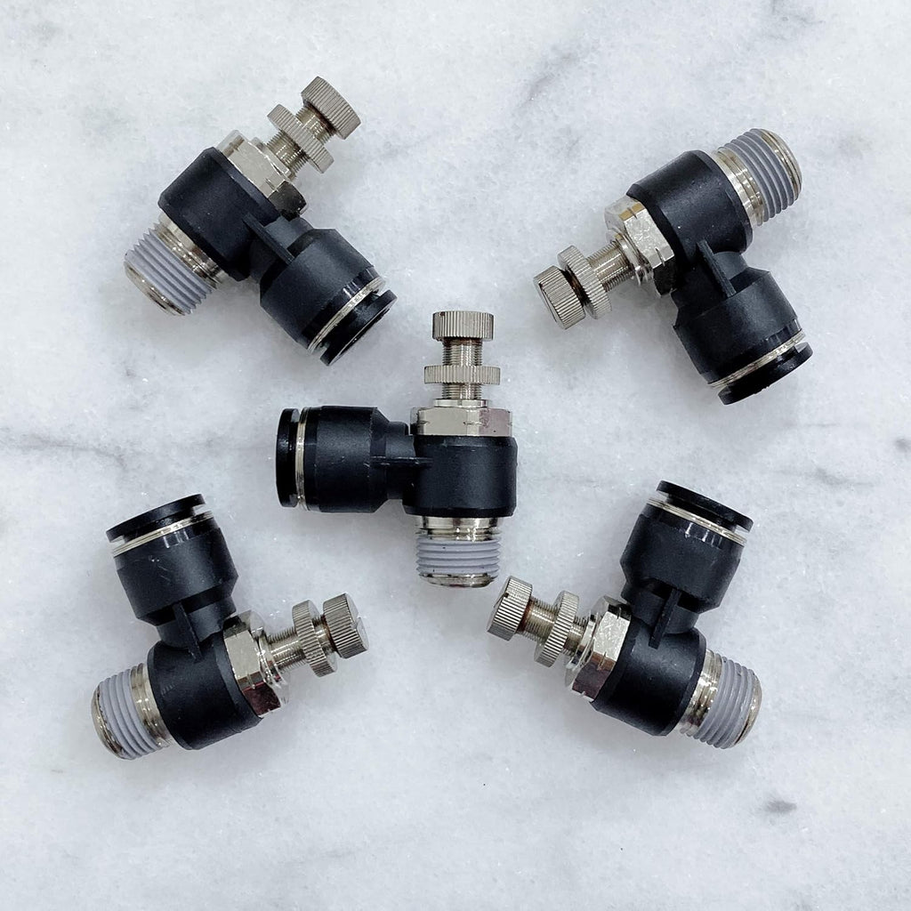 Pneumatic Speed Controller Elbow 1/2 Tube OD x 1/2 NPT Thread Air Push to Connect Fittings (Pack of 5) Q43006