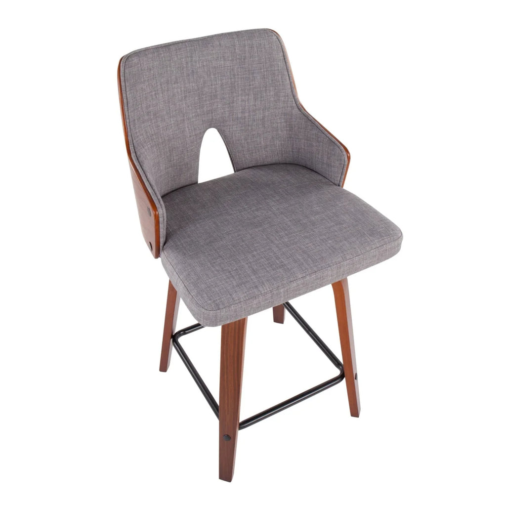Mid-Century Modern Counter Stool In Walnut And Light Grey Fabric - Set Of 2 H946327