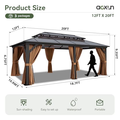 12'x16' Hardtop Gazebo with Netting and Curtains G8780