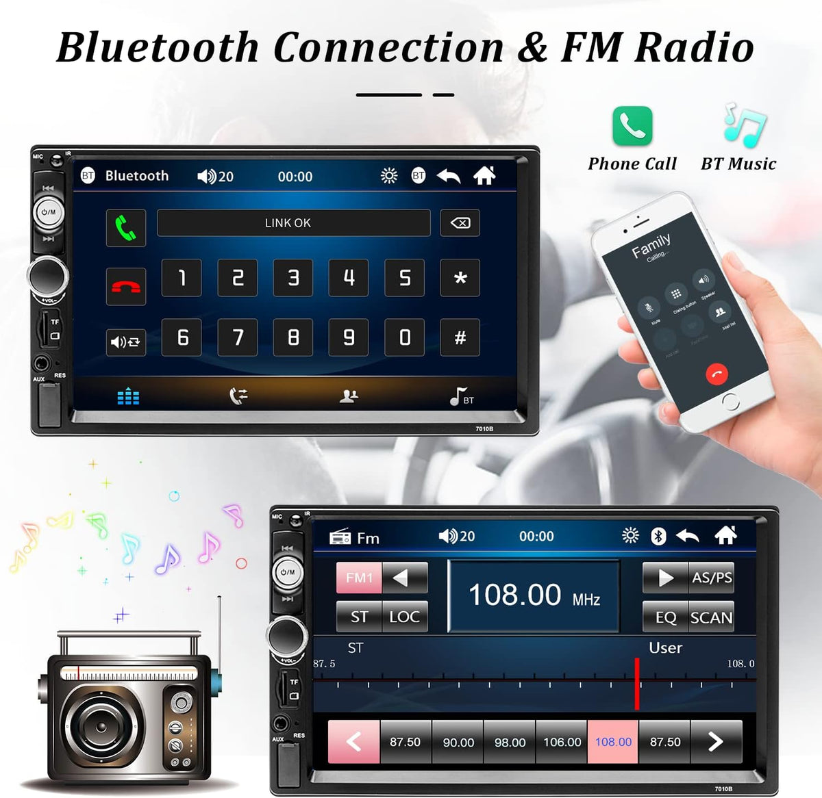 7 Inch Double Din Car Stereo with Bluetooth Touch Screen Car Radio MP5 Player O796492