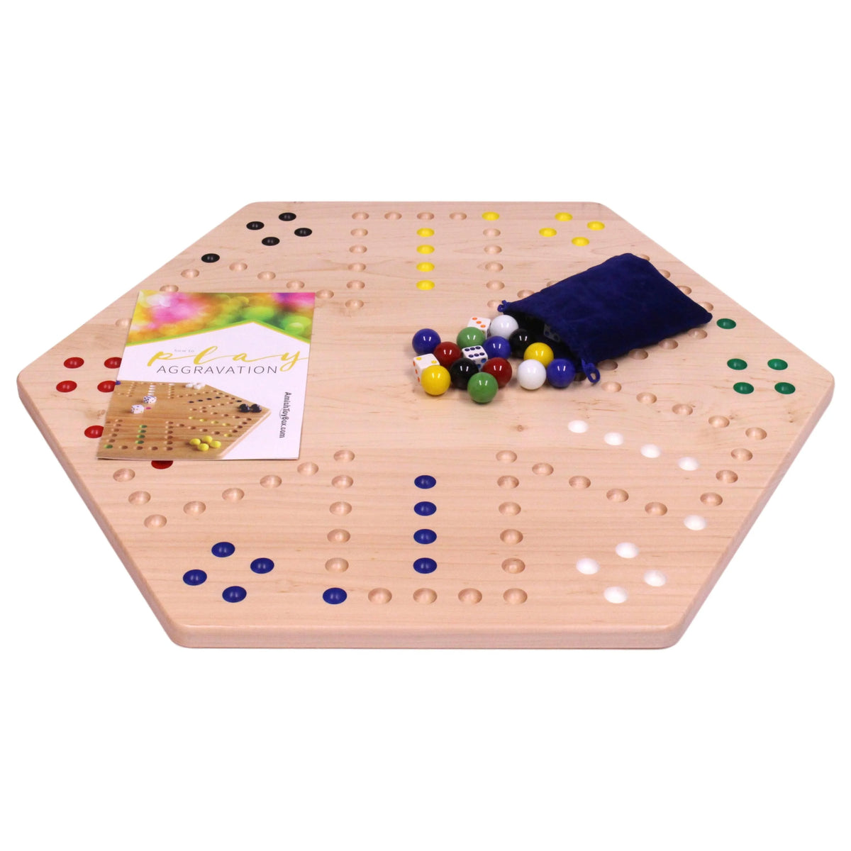 Large 24" Wooden Hand-Painted Aggravation Board Game with 22mm Marbles and Dice Y59664