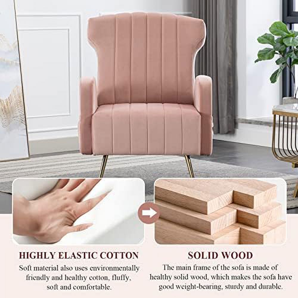 Brown Velvet Wing Back Accent Chair with Metal Gold Legs F270