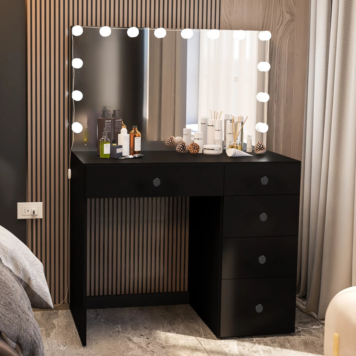 Black Makeup Vanity Table with 5 Drawers I28364
