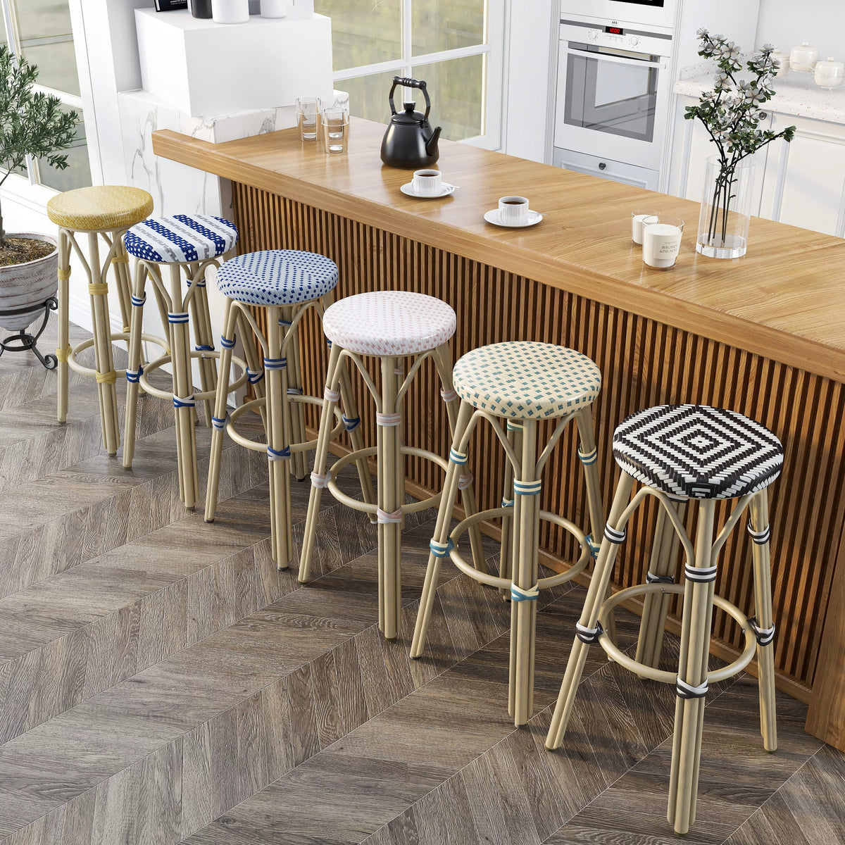 Round Wicker Patio Stools Set of 2 G946