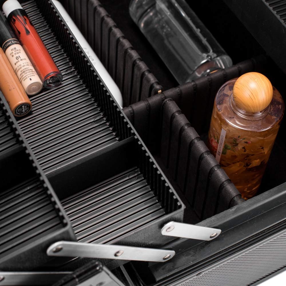 Portable Makeup Train Case with Lock and Compartments, black I83027
