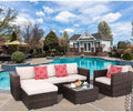 6pcs Gray Rattan Wicker Sectional Outdoor Sofa Set with Black Washable Seat Cushions & Glass Coffee Table J698