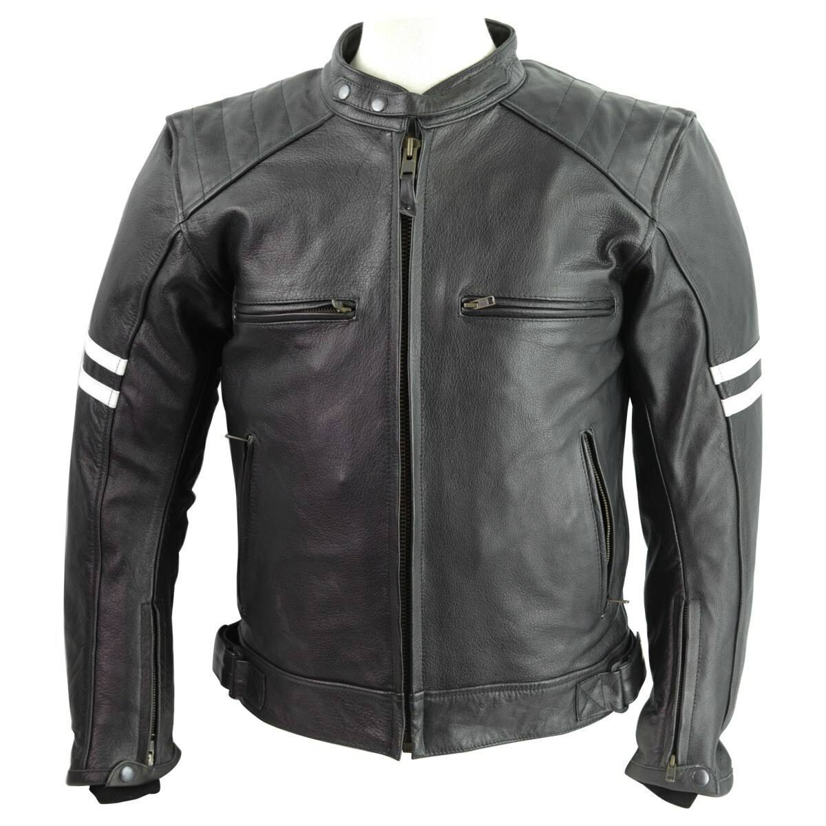Black Cowhide Leather Motorcycle Riding Jacket X733192
