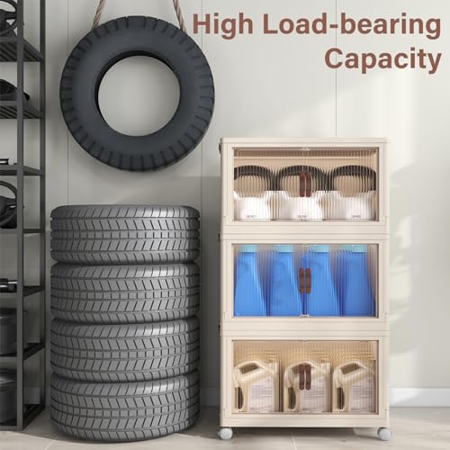 65QT Stackable Plastic Storage Bins with Wheels 3 Pack S42357