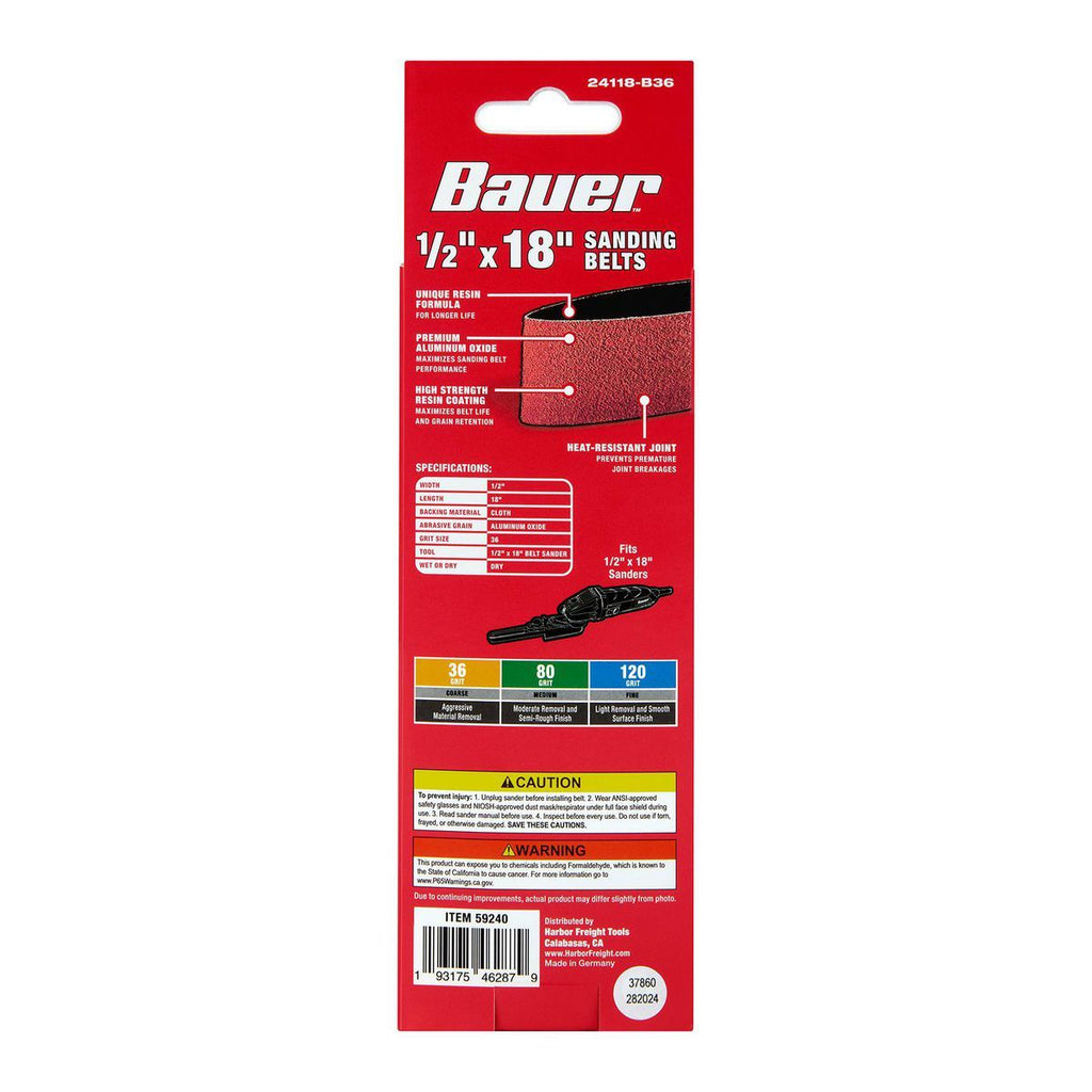 1/2 in. x 18 in. 36-Grit Aluminum Oxide Sanding Belts 3-Pack S900432