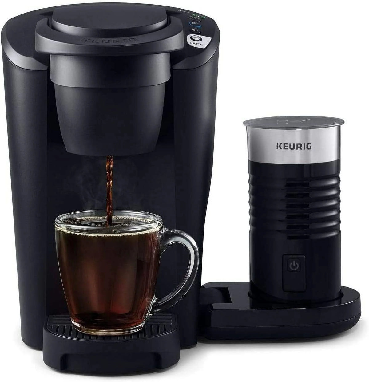Single Serve K-Cup Coffee and Latte Maker with Milk Frother, Matte Black C4011
