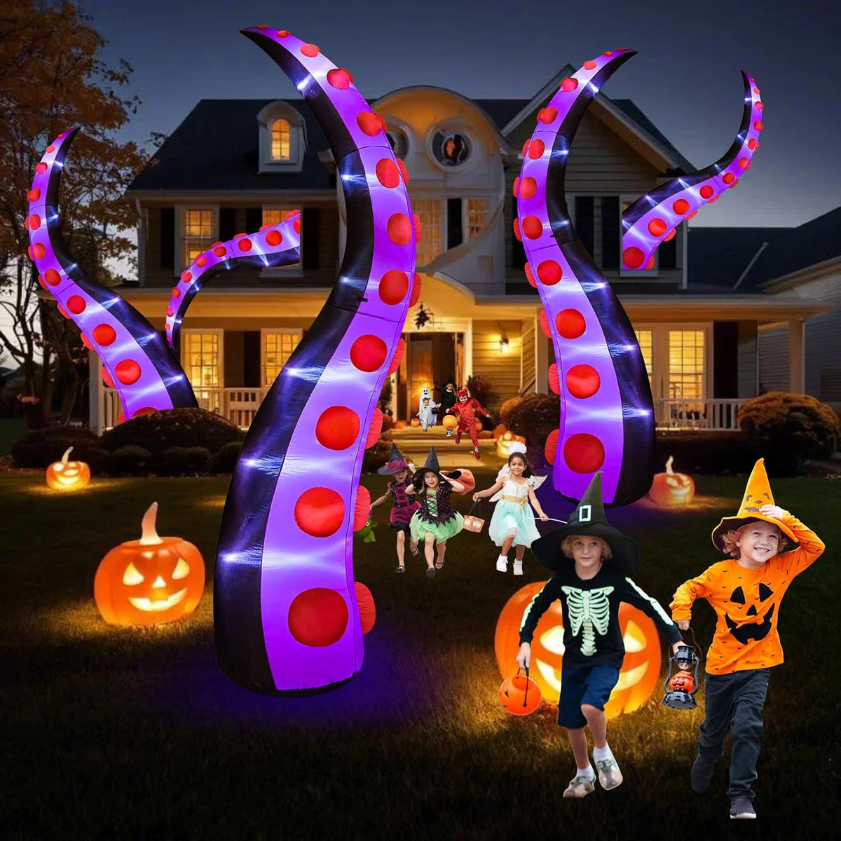 14 FT Huge Halloween Inflatables Octopus Tentacles Built-in LED Lights Inflatable Yard Decoration R2528