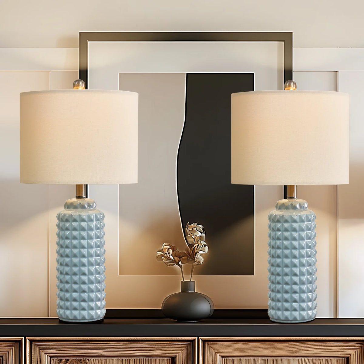 Light Blue 24.5" Ceramic Table Lamp Set of 2 Z18752