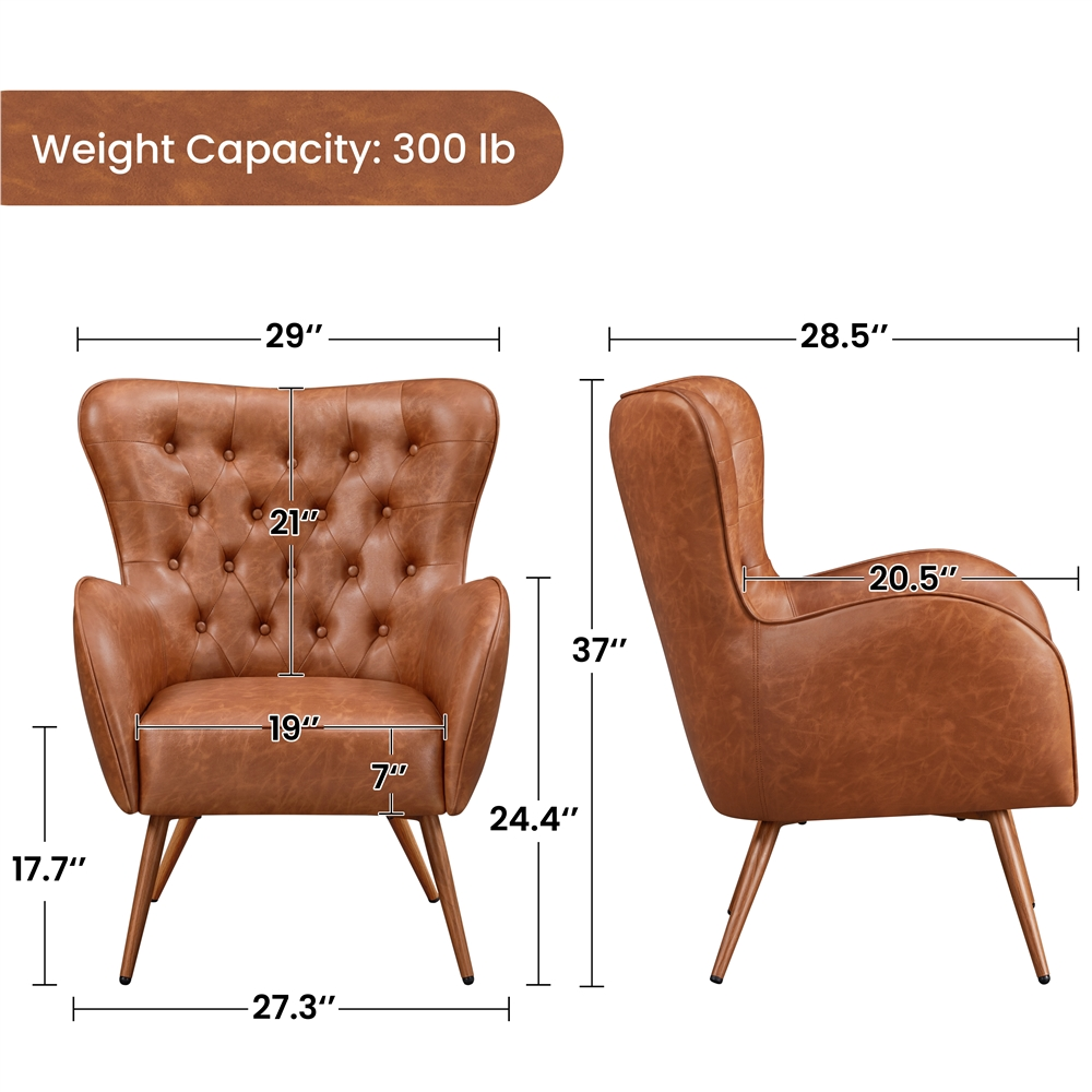 Brown Faux Leather Tufted Accent Chair, 2pcs X7849