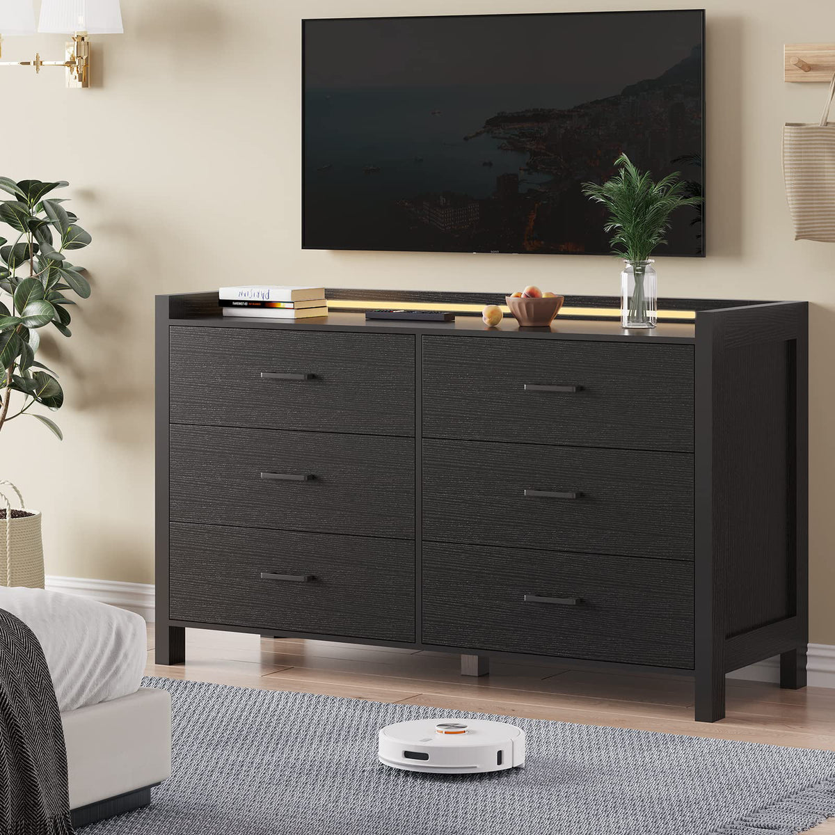 Black 6 Drawer Double Dresser with LED Lights R91376