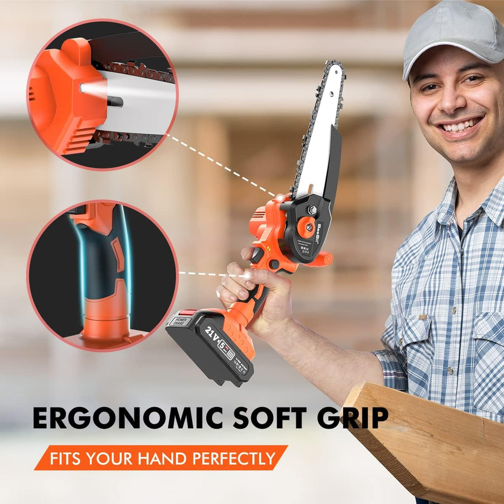 6" Mini Cordless Electric Chainsaw with Battery Indicator, Pack of 2 E9601