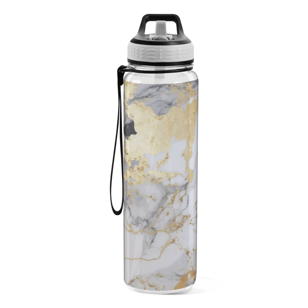 White and Black Golden Marble 32oz Tritan Leakproof Water Bottle with Straw U6090