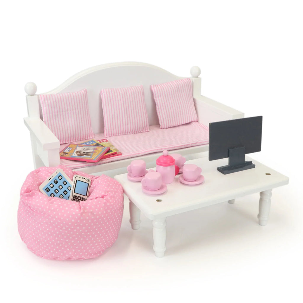 18" Dolls Wood Sofa & Coffee Table with Accessories E900171