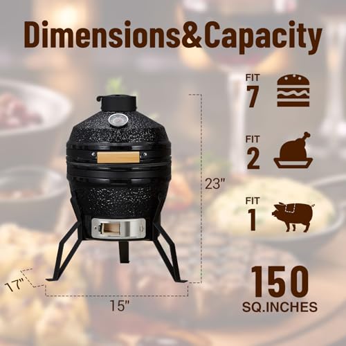 13-Inch Portable Ceramic Charcoal Grill with Stand V79997
