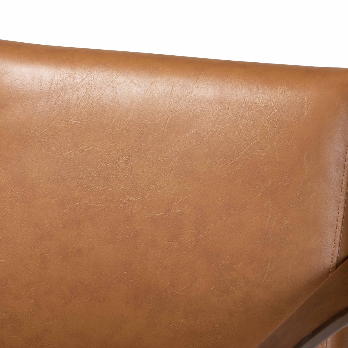 Walnut Brown Wood and Tan Faux Leather Lounge Chair W28394