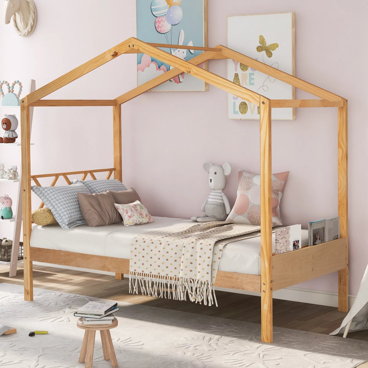 Twin Size Wood House Bed with Storage Space F632700