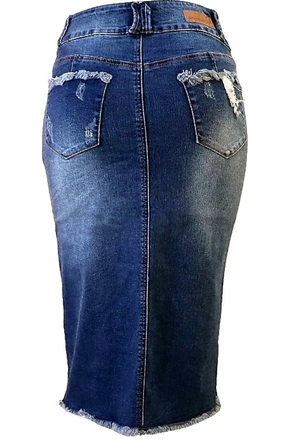 Plus Size Midi Ripped Denim Jean Skirt H439