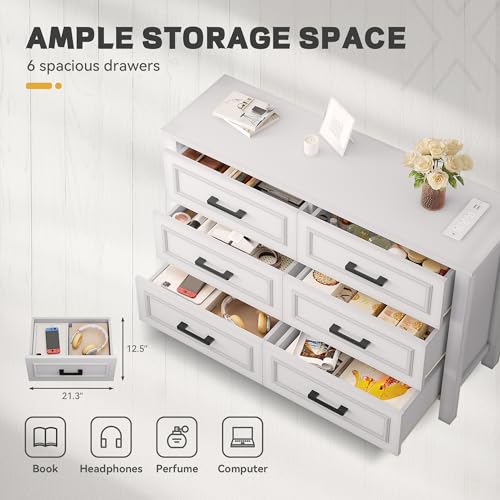 White Walnut 6 Drawer Wood Dresser E743621