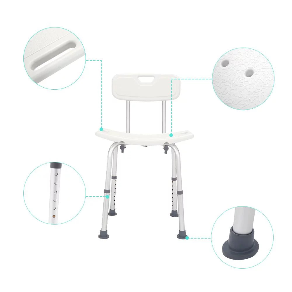 Adjustable Shower Chair Seat Bench with Removable Back U42731