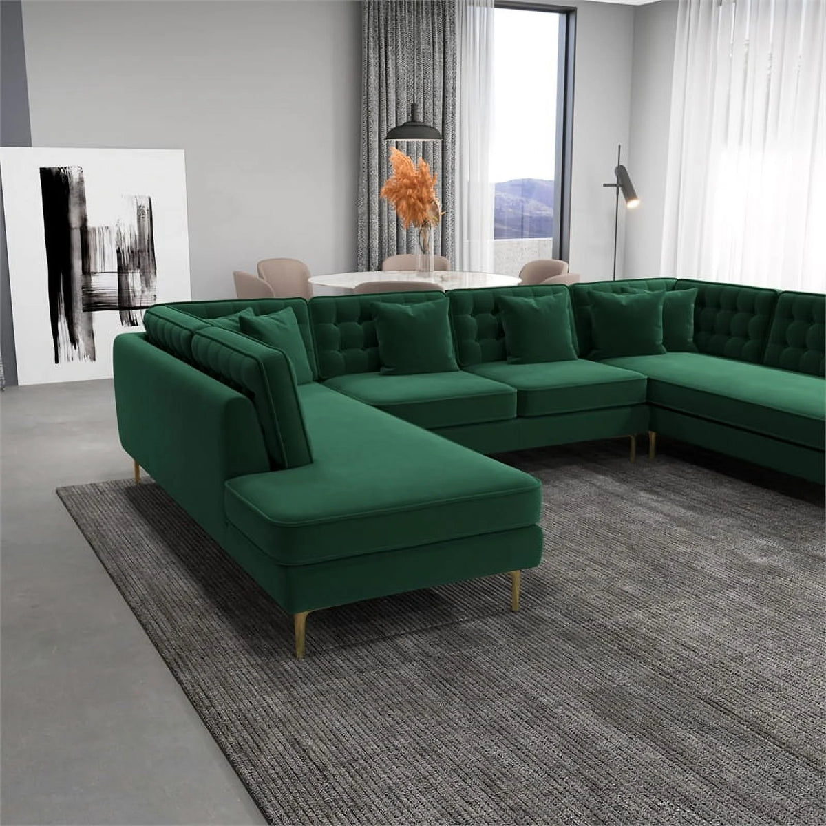 Green Velvet Corner Sectional Couch V5138