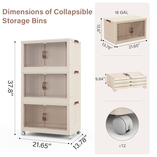 65QT Stackable Plastic Storage Bins with Wheels 3 Pack S42357