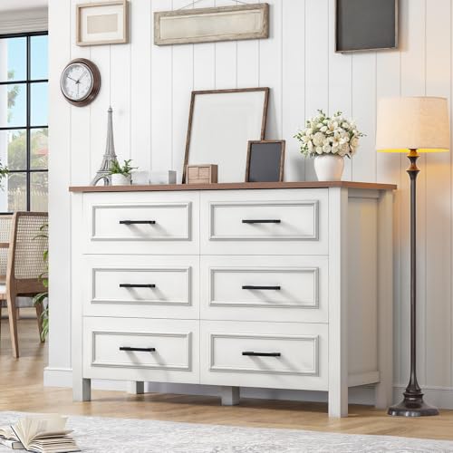 White Walnut 6 Drawer Wood Dresser E743621