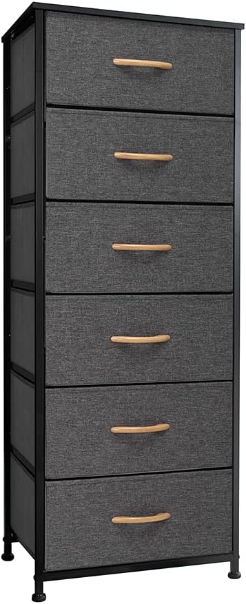 Gray 6 Drawer Fabric Storage Tower F985