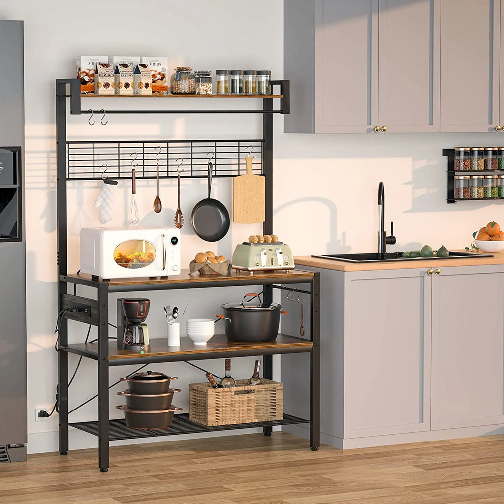 Rustic Brown 4-Tier Microwave Oven Stand with Hutch L73382