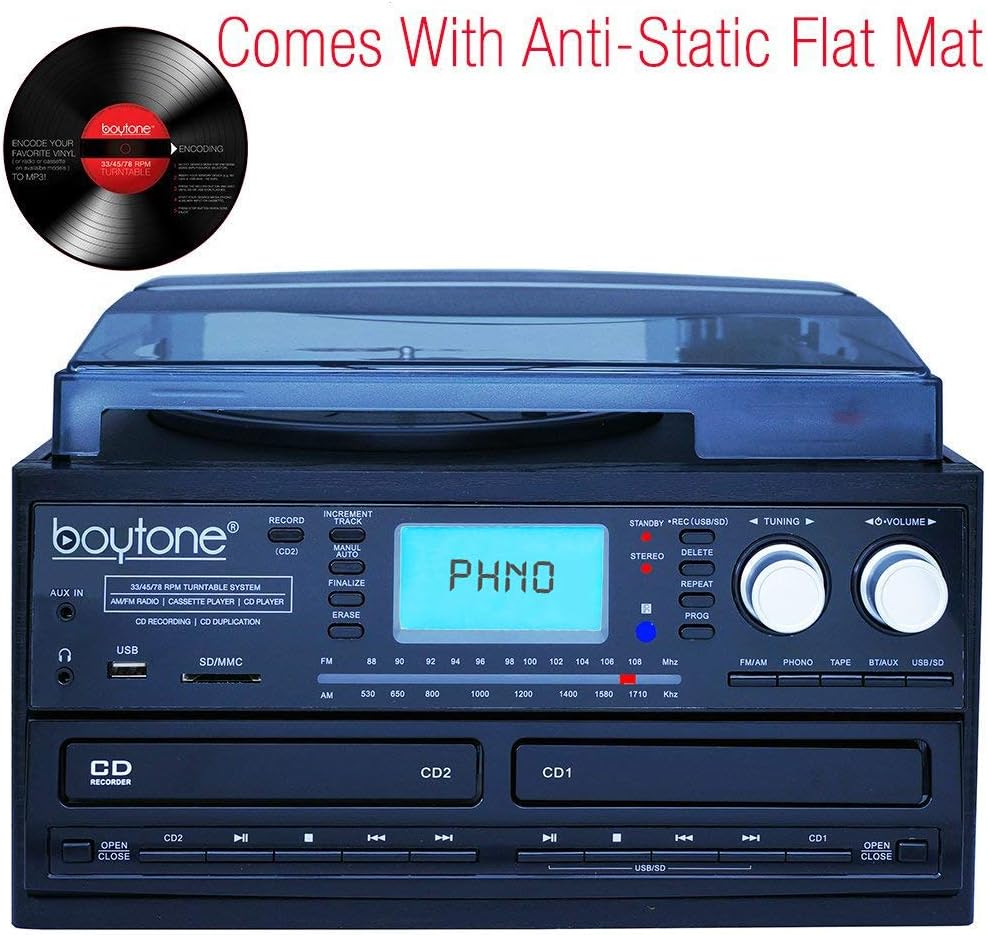 Bluetooth Dual CD Player AM/FM Radio Turntable Record Player with Cassette Player P944240