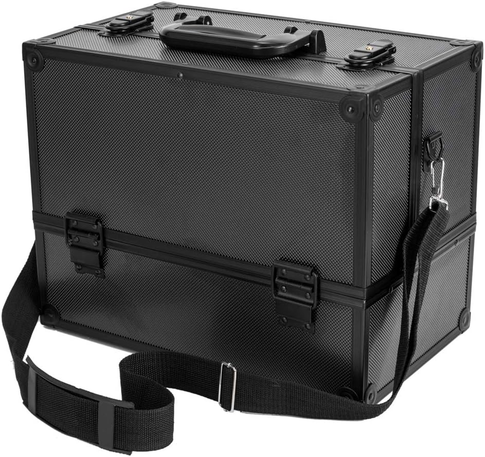 Portable Makeup Train Case with Lock and Compartments, black I83027