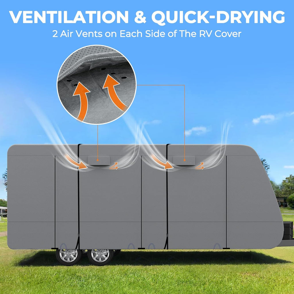 5 Layers Travel Trailer RV Cover Heavy Duty Camper Cover Anti-UV, Rip-Stop, Breathable with Tongue Jack Cover, 2Pcs Straps & Gutter Covers I81822