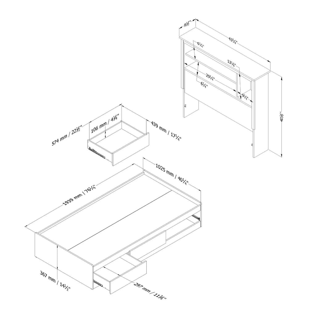 Twin Pure White Bed with Bookcase Headboard W392339