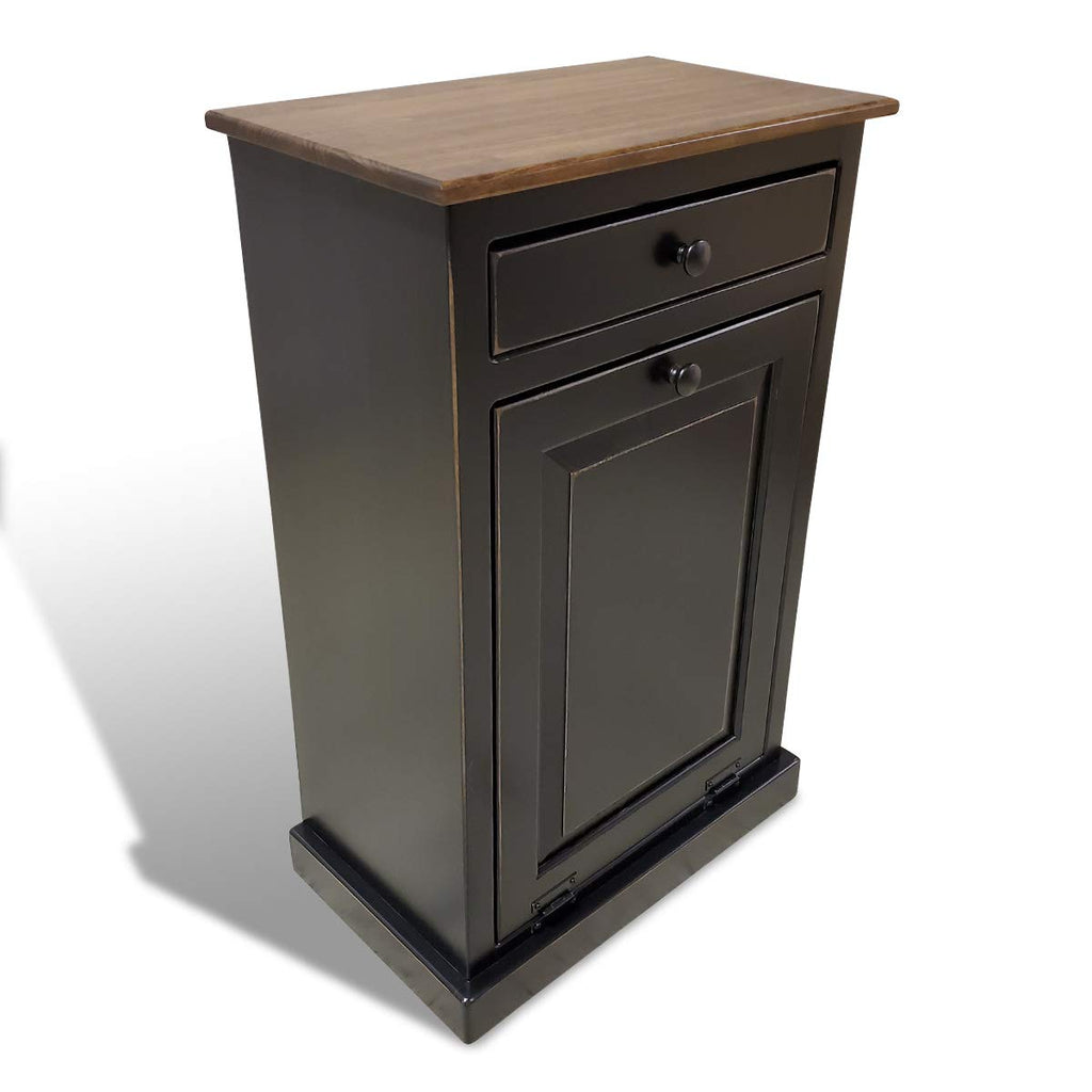 Trash Bin Cabinet with Drawer, Solid Wood, Pewter F764986
