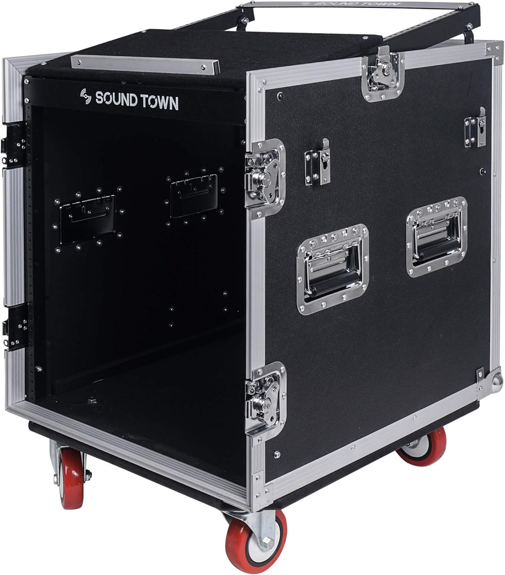 8U PA DJ Pro Audio Rack Case with 13U Slant Mixer Top and Casters W14745