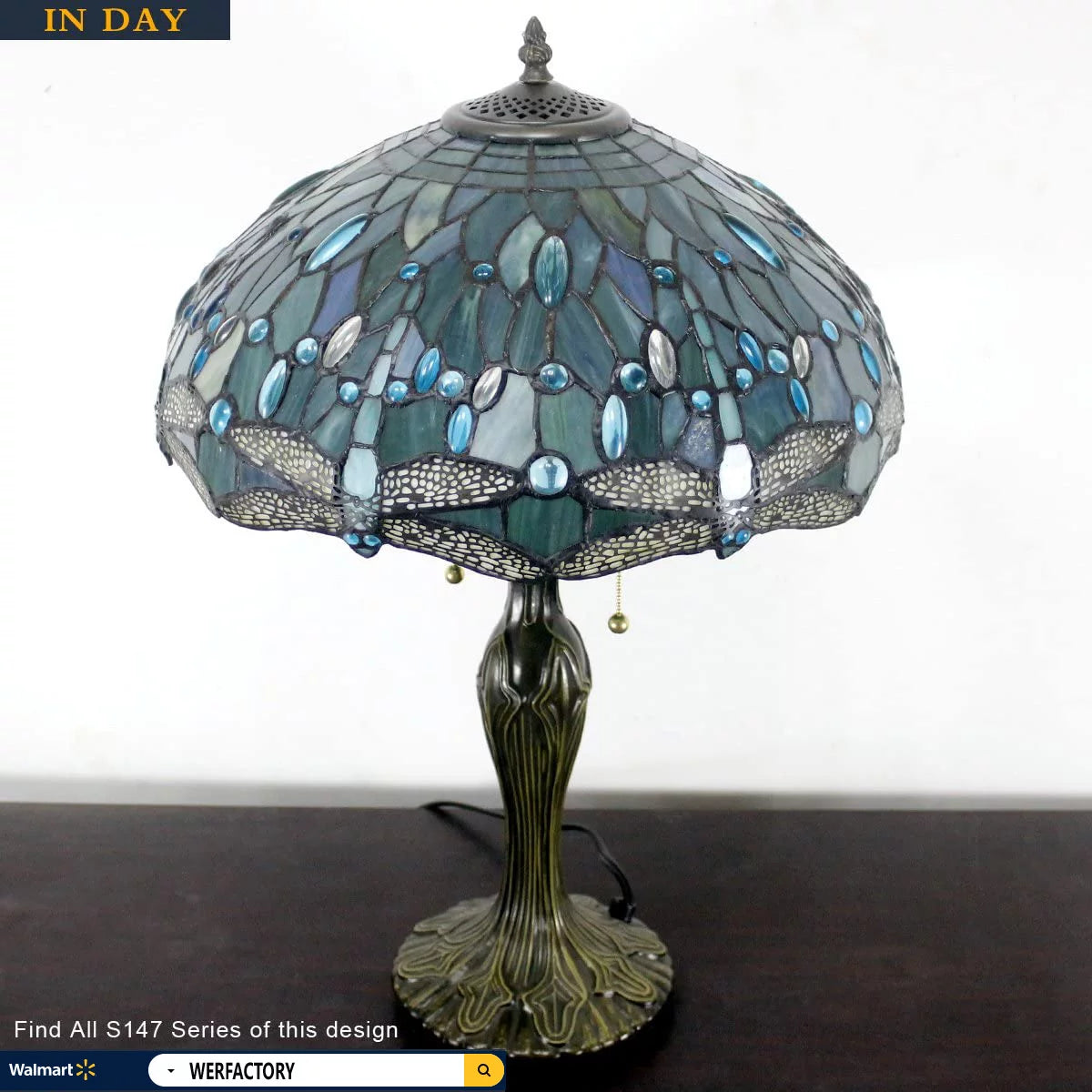 Stained Glass Table Lamp 24" Tall Sea Blue A779