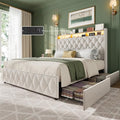 Queen Velvet Upholstered Bed Frame with 4 Storage Drawers, Beige N56921