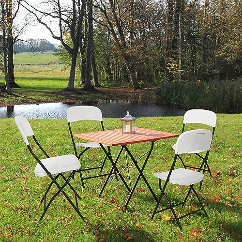 White Plastic Folding Chairs Set of 4 with Metal Frame H79288
