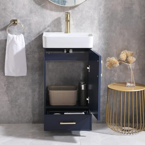 Blue 1 Door 1 Drawer Bathroom Vanity with Sink O457313