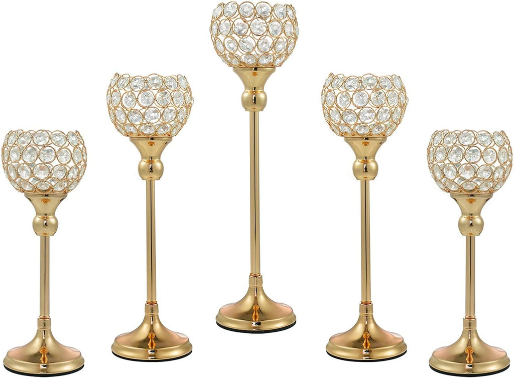 Gold Crystal Candle Holder, 5Pcs Tea Light Candlestick Holders M834