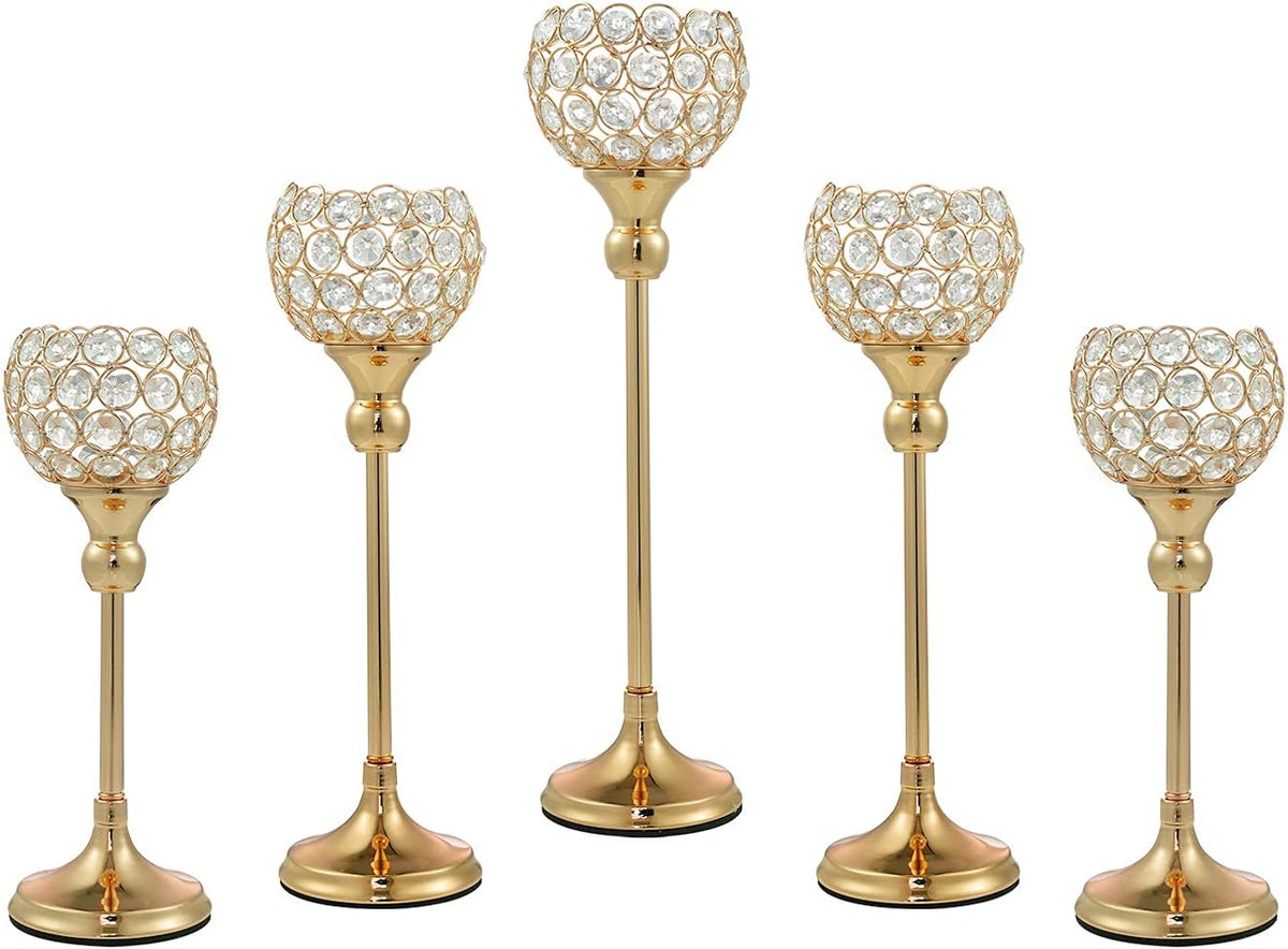 Gold Crystal Candle Holder, 5Pcs Tea Light Candlestick Holders M834