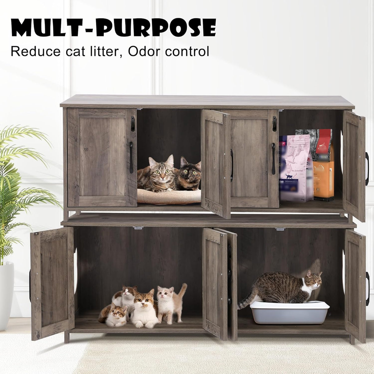 Greige Wooden Cat Litter Box Enclosure with Lockable Door B24905