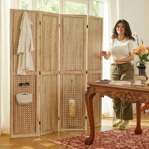 66.9inch Freestanding Folding Pegboard Privacy Screens 4 Panels White S7022